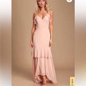 Lulu’s Cherish the Moment Pink  Ruffle Maxi Dress | Size M